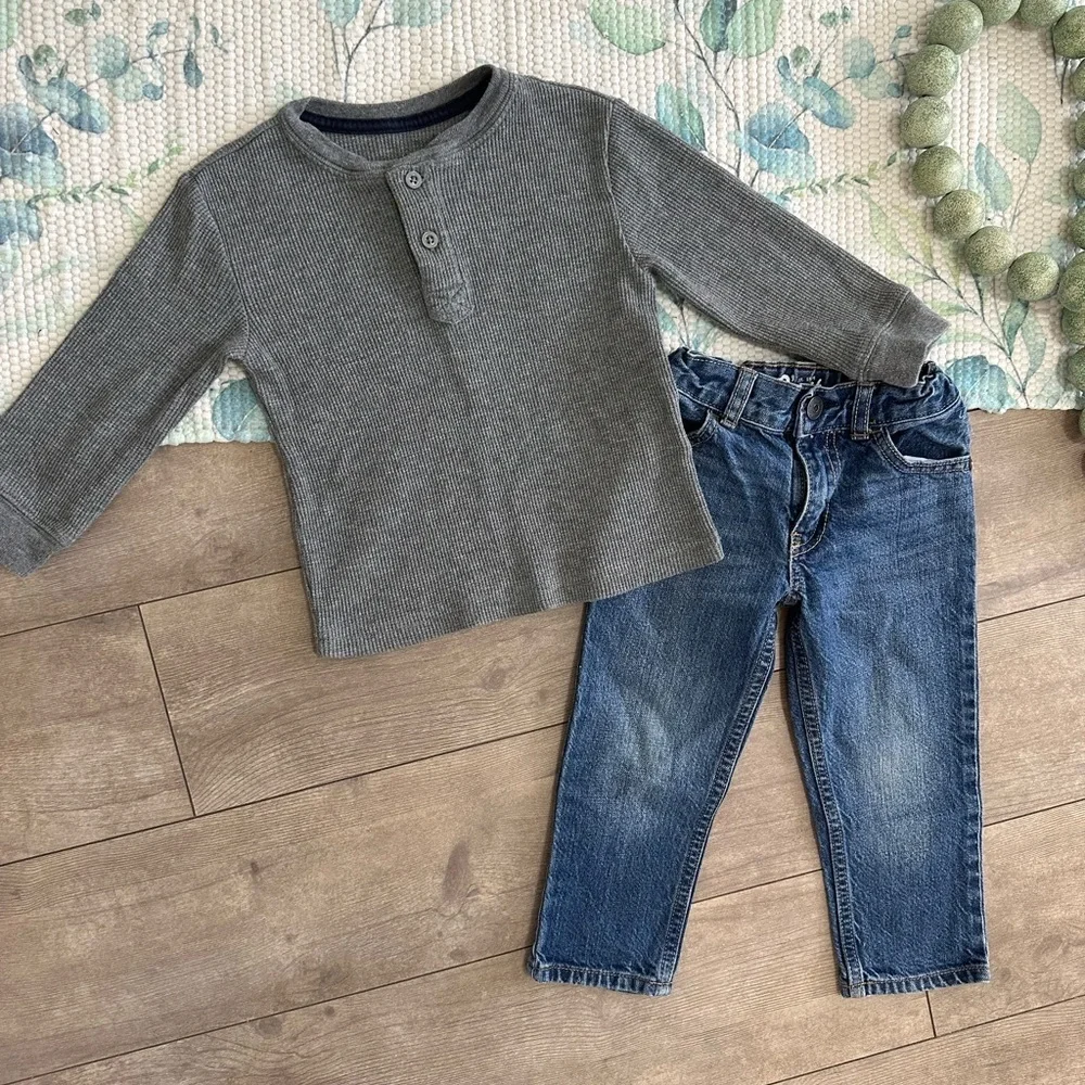 Oshkosh B’Gosh Toddler Boy Straight Jeans & Vintage Wonderkids Henley Shirt Set